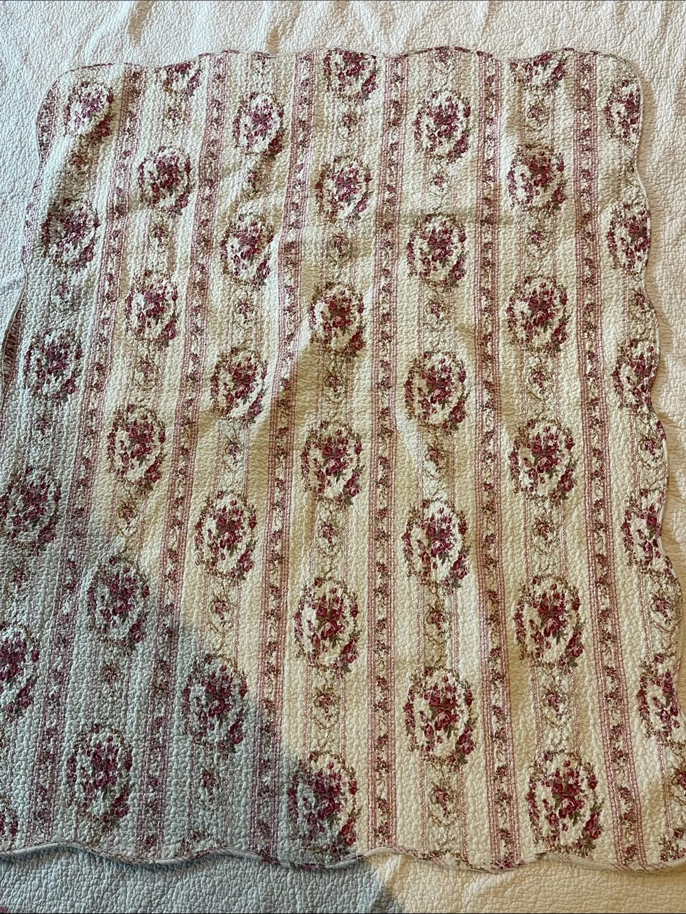 Floral Quilted embroidered Throw Blanket in Cream and Rose reversible